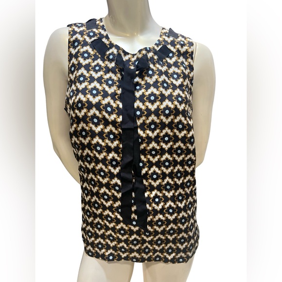 Milly Black and Gold Patterned Sleeveless Blouse - Picture 9 of 11